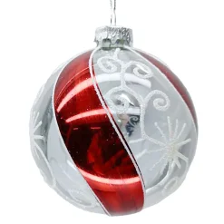 Sale Christmas Forever ORN GLASS BALL 4″ CLEAR/RED SWIRL W/ WHITE GLITTER