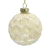 Discount Christmas Forever ORN GLASS BALL 3″ CREAM PEARL ZIGZIG W/ GLITTER