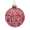 Hot Christmas Forever ORN GLASS BALL 3″ DARK MAUVE MATT FLORAL W/ GLITTER