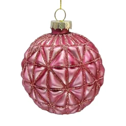 Hot Christmas Forever ORN GLASS BALL 3″ DARK MAUVE MATT FLORAL W/ GLITTER