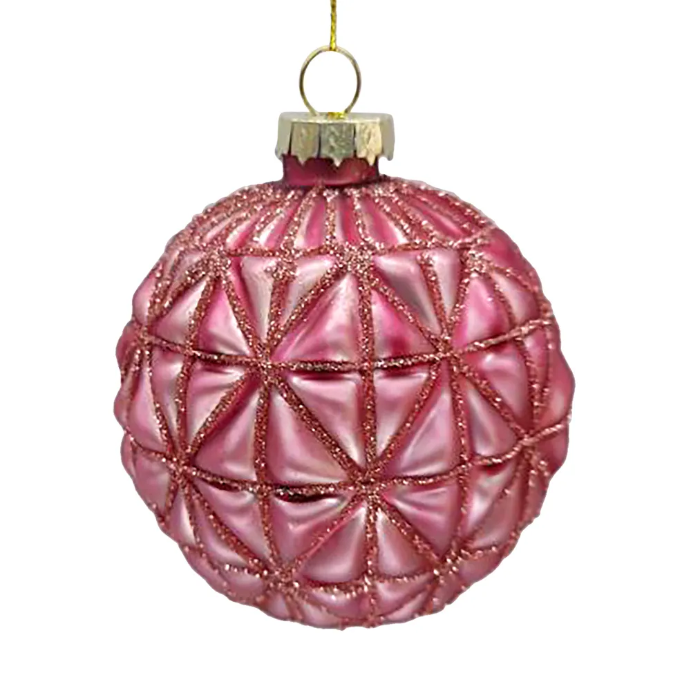Hot Christmas Forever ORN GLASS BALL 3″ DARK MAUVE MATT FLORAL W/ GLITTER