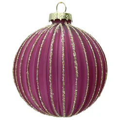 Hot Christmas Forever ORN GLASS BALL 3″ DARK MAUVE MELON W/ CHAMPAGNE GLITTER