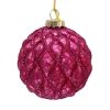 Online Christmas Forever ORN GLASS BALL 3″ FUSCHIA MATT BUBBLE W/ CHAMPAGNE GLITTER