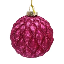 Online Christmas Forever ORN GLASS BALL 3″ FUSCHIA MATT BUBBLE W/ CHAMPAGNE GLITTER