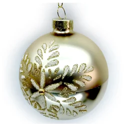 Hot Christmas Forever ORN GLASS BALL 3″ GOLD MATTE W/ SNOWLKAE GLITTER & BEADS