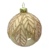 Online Christmas Forever ORN GLASS BALL 3″ GOLD SHINY W/ BEADED LEAF