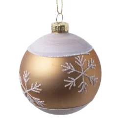 Hot Christmas Forever ORN GLASS BALL 3″ GOLD W/ WHITE SNOWFLAKE PATTERN