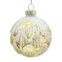 Discount Christmas Forever ORN GLASS BALL 3″ GOLD W/ WHITE FINISH LEAF