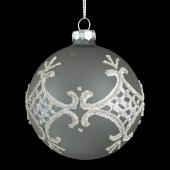 Outlet Christmas Forever ORN GLASS BALL 3″ GRAY W/ SILVER GLITTER PATTERN