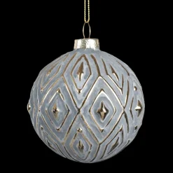 Outlet Christmas Forever ORN GLASS BALL 3″ GRAY W/GOLD DIAMOND PATTERN