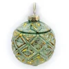 Best Christmas Forever ORN GLASS BALL 3″ GREEN FROST W/GOLD LEAF FIN. EMBOSSED DIAMOND