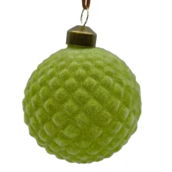 Hot Christmas Forever ORN GLASS BALL 3″ GREEN LITE W/ DIAMOND FLOCKED