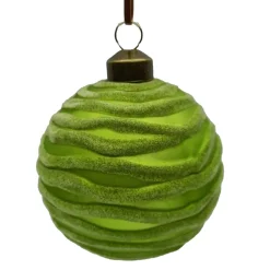 Hot Christmas Forever ORN GLASS BALL 3″ GREEN LITE W/ WAVE FLOCKING