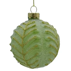 Best Christmas Forever ORN GLASS BALL 3″ GREEN MINT LEAF W/ FROST & GLITTER