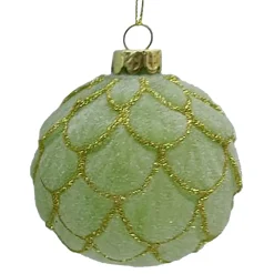 Discount Christmas Forever ORN GLASS BALL 3″ GREEN MINT SCALLOPED W/ FROST & GLITTER