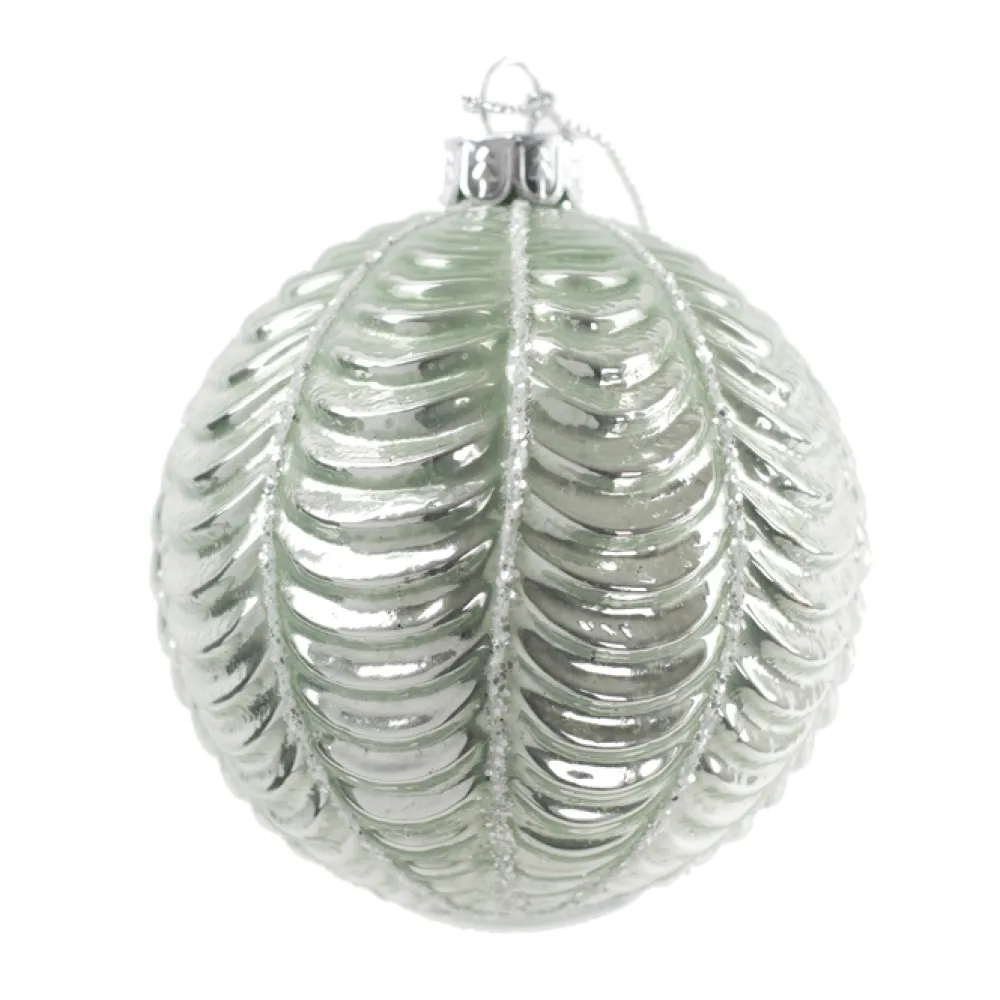 Discount Christmas Forever ORN GLASS BALL 3″ GREEN- SAGE W/ SCALLOP