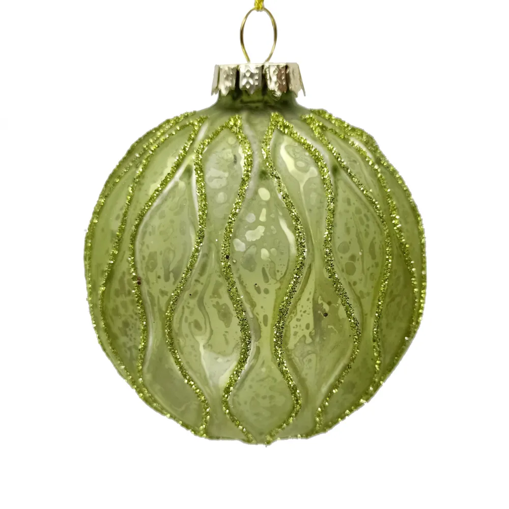 Hot Christmas Forever ORN GLASS BALL 3″ GREEN-SAGE W/ GLITTER VEINING