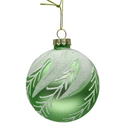 Hot Christmas Forever ORN GLASS BALL 3″ GREEN-SAGE MATTE W/ WHITE ICE BRANCH
