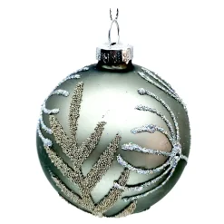 Discount Christmas Forever ORN GLASS BALL 3″ GREY MATTE W/ GLITTER LEAF