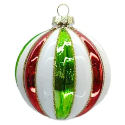 Discount Christmas Forever ORN GLASS BALL 3″ MULTI RED|GREEN|WHITE MELON W/ GLITTER