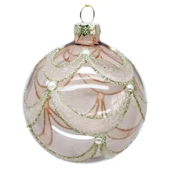 Christmas Forever ORN GLASS BALL 3″ PINK- CLEAR W/ SCALLOP GLITTER PATTERN