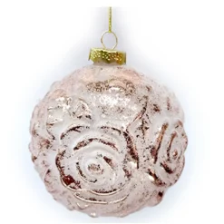 Online Christmas Forever ORN GLASS BALL 4″ PINK EMBOSSED ROSE FROSTED