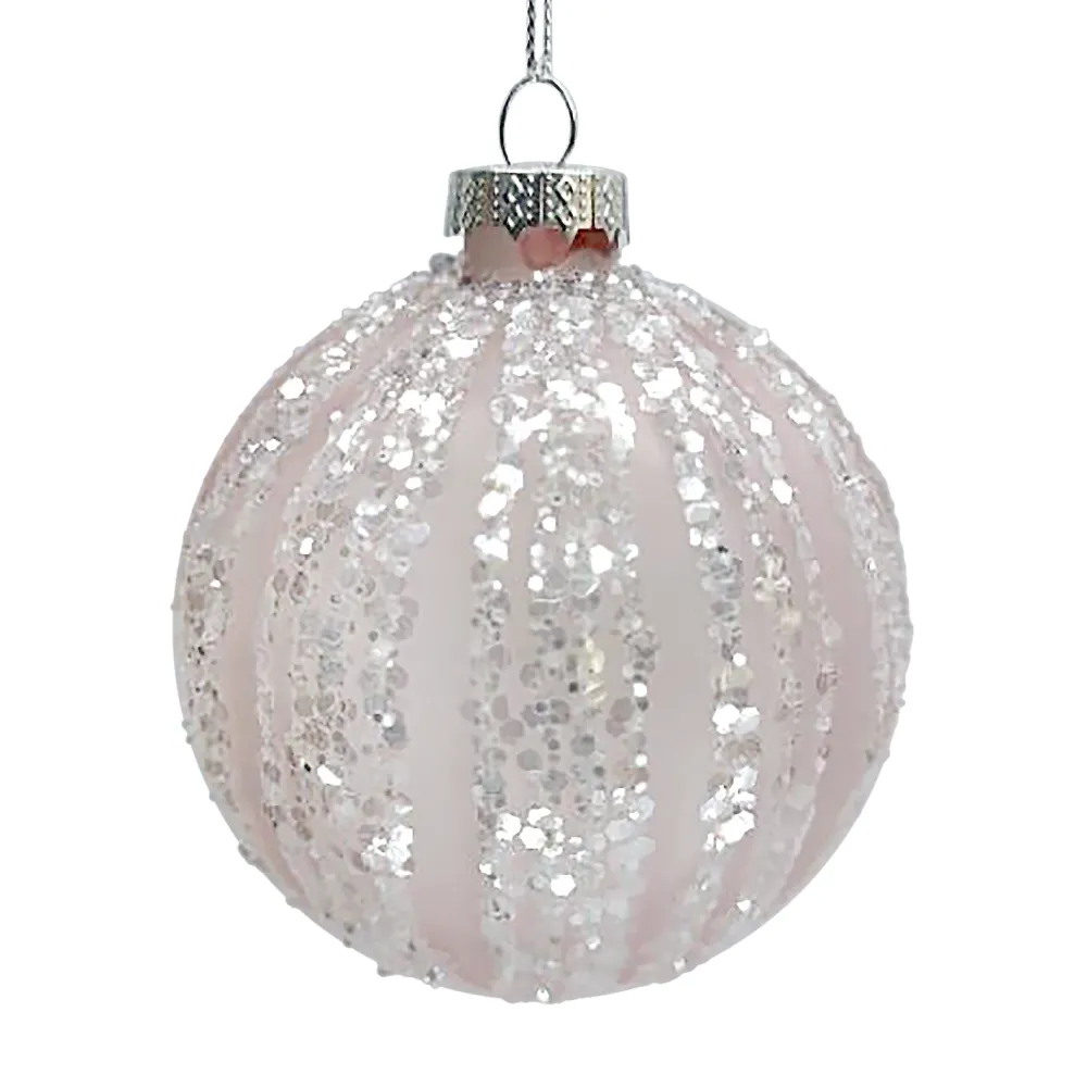 Discount Christmas Forever ORN GLASS BALL 3″ PINK FROST MELON W/ WHITE ICE GLITTER