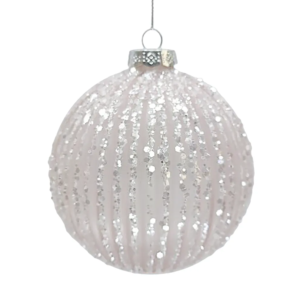 Best Christmas Forever ORN GLASS BALL 4″ PINK MATT MELON W/ ICE GLITTER