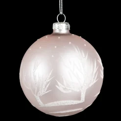 Best Christmas Forever ORN GLASS BALL 3″ PINK- PEARL W/WHITE TREE DESIGN
