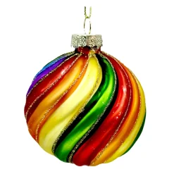 Hot Christmas Forever ORN GLASS BALL 3″ RAINBOW SWIRL W/ GOLG GLITTER