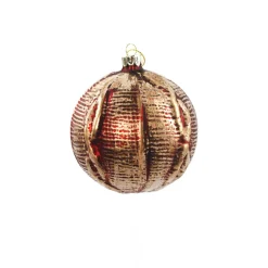 Outlet Christmas Forever ORN GLASS BALL 4″ RED- BURG/GOLD W/ ROPING