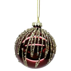 Discount Christmas Forever ORN GLASS BALL 3″ RED- BURGUNDY SHINY W/CHAMPAGE ICICLES
