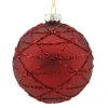 Sale Christmas Forever ORN GLASS BALL 3″ RED MATTE W/ GLTR TRIANGLE PATT