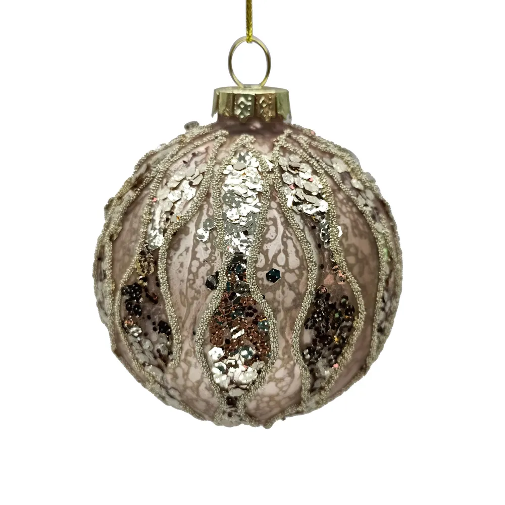 Discount Christmas Forever ORN GLASS BALL 3″ ROSE GOLD W/CHAMP WAVE PATTERN
