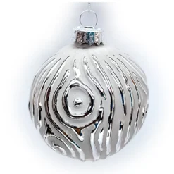 Christmas Forever ORN GLASS BALL 3″ SILVER EMBOSSED BIRCH W/ GRAY PAINT FINISH