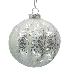 Outlet Christmas Forever ORN GLASS BALL 3″ SILVER FROST MELON W/ ICE GLITTER