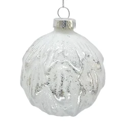 Christmas Forever ORN GLASS BALL 3″ SILVER W/ WHITE LEAF PATTERN