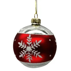 Online Christmas Forever ORN GLASS BALL 3″ SILVER W/RED BAND W/SNOWFLAKE