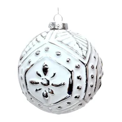 Online Christmas Forever ORN GLASS BALL 4″ WHITE EMBOSED PATTERN