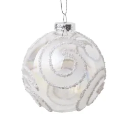 Christmas Forever ORN GLASS BALL 3″ WHITE FROST W/ WHITE SWIRL PATTERN