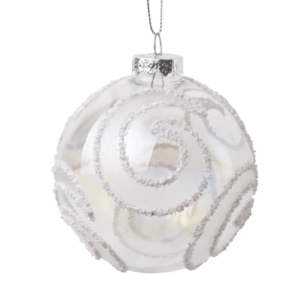 Christmas Forever ORN GLASS BALL 3″ WHITE FROST W/ WHITE SWIRL PATTERN