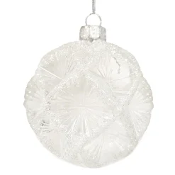 New Christmas Forever ORN GLASS BALL 3″ WHITE FROST DIAMOND W/ ICE GLITTER