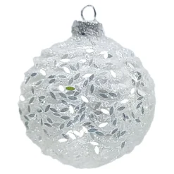 Clearance Christmas Forever ORN GLASS BALL 3″ WHITE FROST W/ LONG IRIDESCENT GLITTER