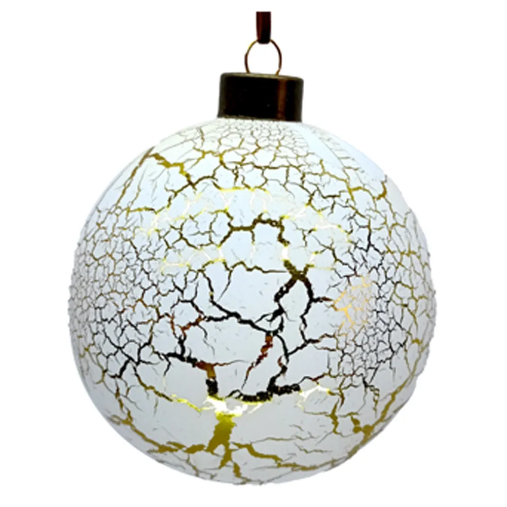 Best Christmas Forever ORN GLASS BALL 4″ WHITE GOLDEN CRACKLE LOOK LOOK