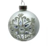 Best Christmas Forever ORN GLASS BALL 3″ WHITE- MATTE W/ SNOWFLAKE & JEWELS
