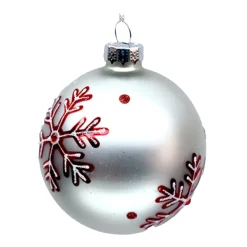 Christmas Forever ORN GLASS BALL 3″ WHITE MATTE W/ RED SNOWFLAKE