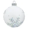 New Christmas Forever ORN GLASS BALL 3″ WHITE MATT SNOWFLAKE W/ SILVER GLITTER