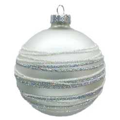 Sale Christmas Forever ORN GLASS BALL 3″ WHITE MATT RING W/ WHITE/SILVER GLITTER
