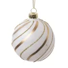 Clearance Christmas Forever ORN GLASS BALL 3″ WHITE SHINY W/ GOLD MATT & SHIMMER SWIRLS