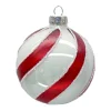 Sale Christmas Forever ORN GLASS BALL 3″ WHITE SHINY RED SWIRL W/ GLITTER